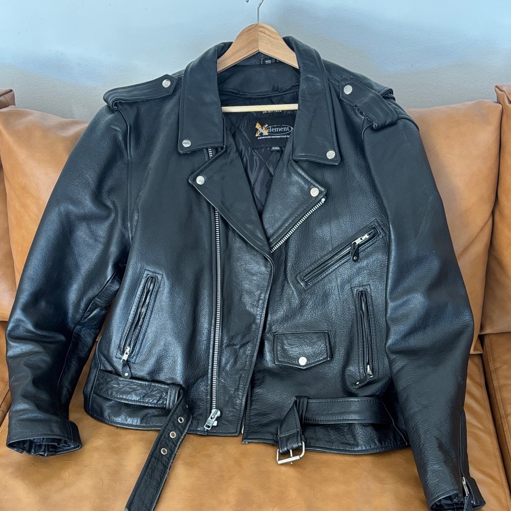 Xelement Black Leather Motorcycle Jacket – Quilted Lining – XXL
